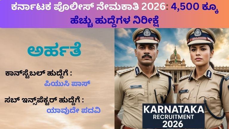 ಕರ್ನಾಟಕ ಪೊಲೀಸ್ ನೇಮಕಾತಿ 2026 4,500 ಕ್ಕೂ ಹೆಚ್ಚು ಹುದ್ದೆಗಳ ನಿರೀಕ್ಷೆ